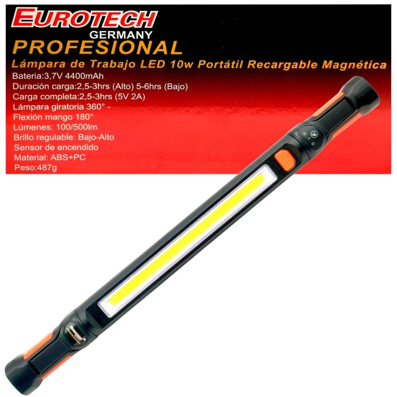 Lámpara de trabajo LED magnética - 10W - Recargable