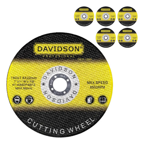 Disco Corte Metal 180 X 1.6 Mm. - Pack X5 | Davidson Amarillo