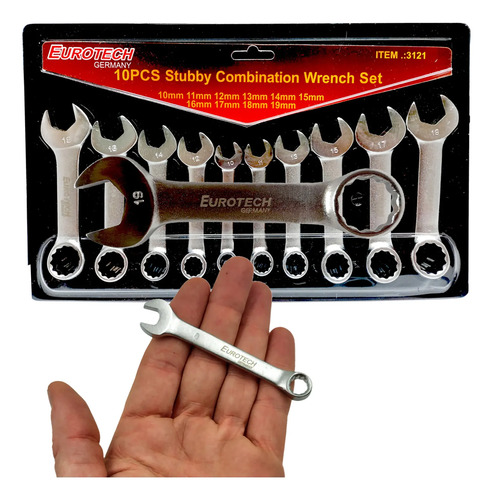 Llaves Combinadas Cortas 8-19mm | Juego X11 | Eurotech Gris