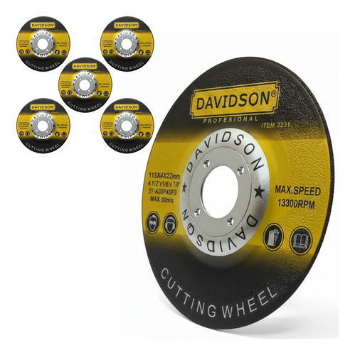 Disco Desbaste Metal 115 X 4 Mm - Pack X5 | Davidson Amarillo