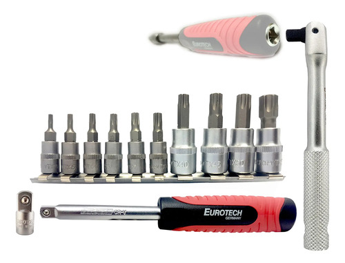 Atornillador Y Puntas Torx + Barra Fuerza | Eurotech Gris