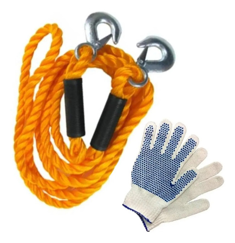 Cuerda Para Remolque 4 Mt. 2000 Kgs. + Guantes Naranja